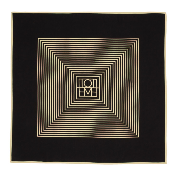 Toteme Black and Off-White Silk Venezia Scarf