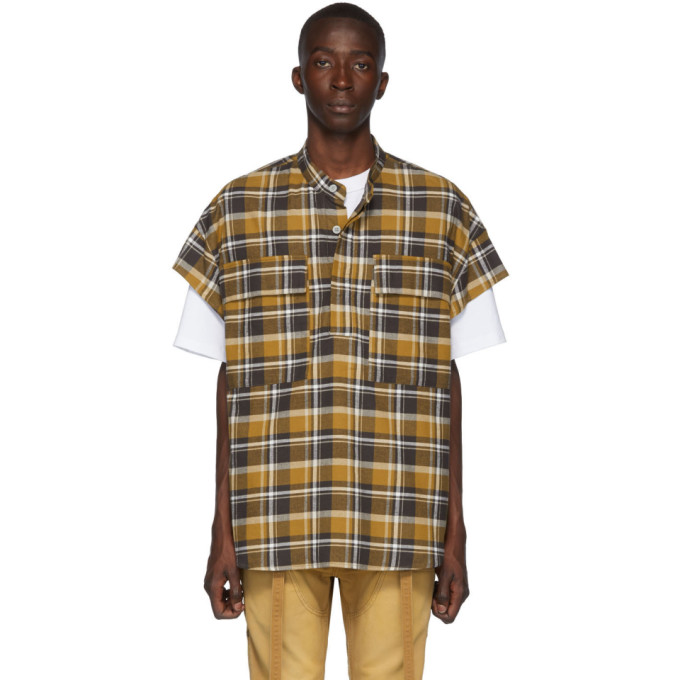 Fear of God Tan Plaid Short Sleeve Flannel Shirt