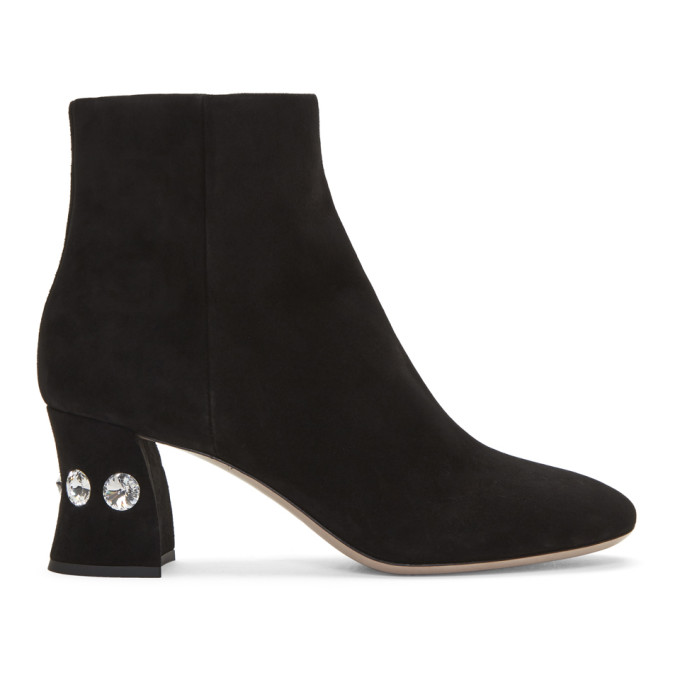 Miu Miu Black Jewelled Ankle Boots
