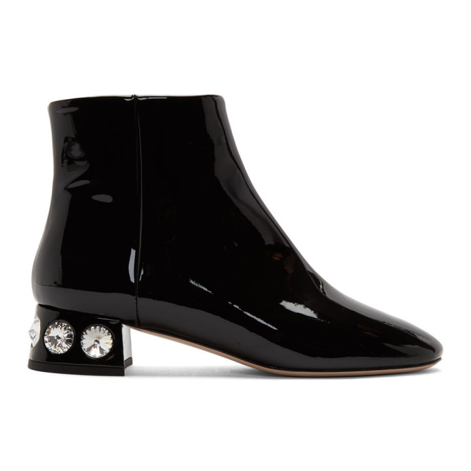 Miu Miu Black Patent Jewelled Ankle Boot