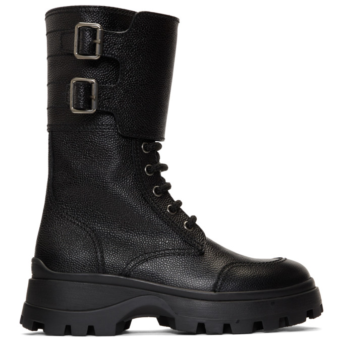 Miu Miu Black Military Combat Buckle Boot