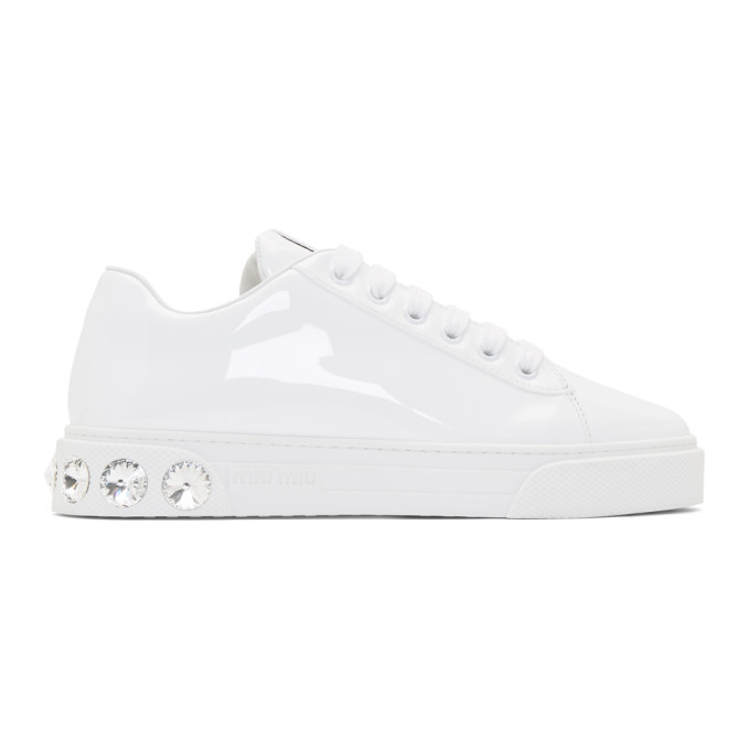Miu Miu White Patent Crystal Sneakers