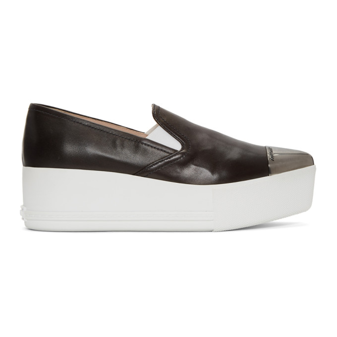 Miu Miu Black Toe Cap Platform Slip-On Sneakers