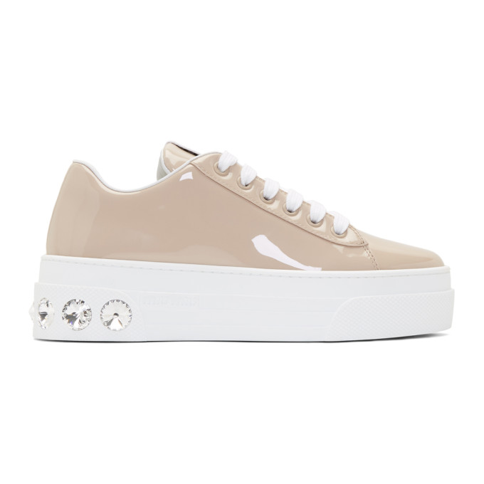 Miu Miu Brown Patent Crystal Platform Sneakers