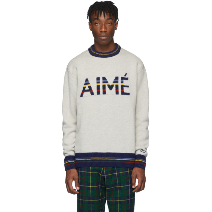 AIMÉ LEON DORE AIME LEON DORE GREY WOOLRICH EDITION KNIT LOGO PRINT jumper