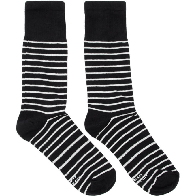 Saturdays NYC Black and White Stripe Lightweight Socks 192899M22000201