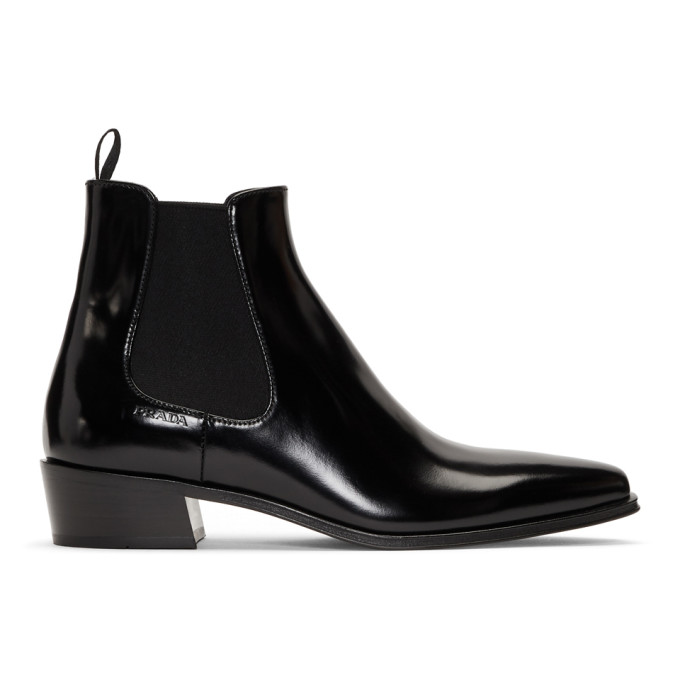 Prada Black Leather Chelsea Boots