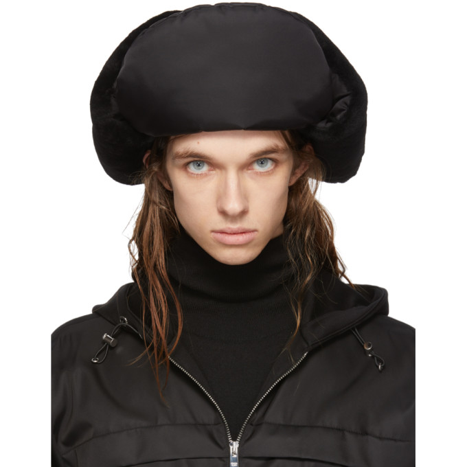 Prada Black Shearling Trapper Hat