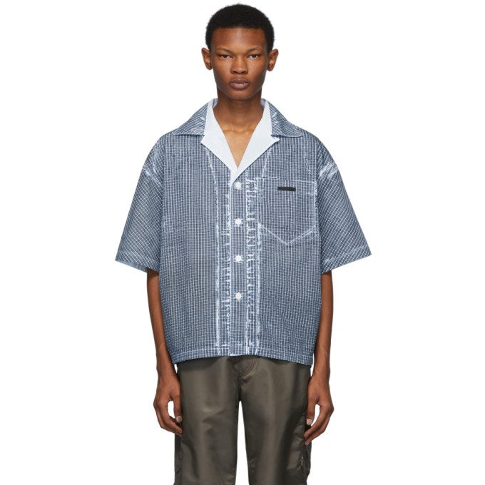 Prada Blue Oversized Overlay Print Shirt