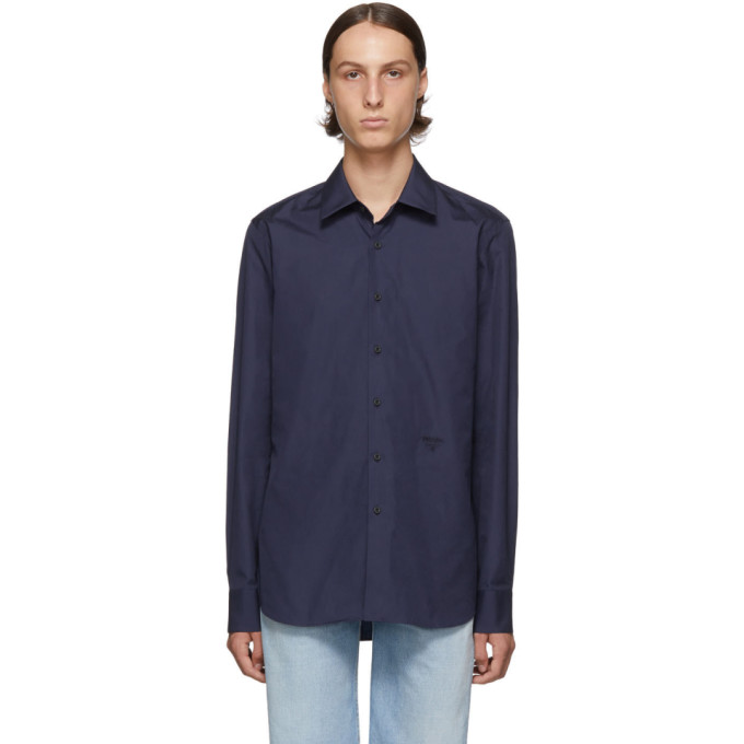 Prada Navy Poplin Logo Shirt