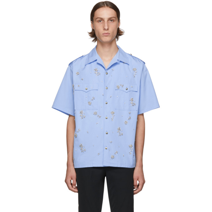 Prada Blue Crystal Bowling Shirt