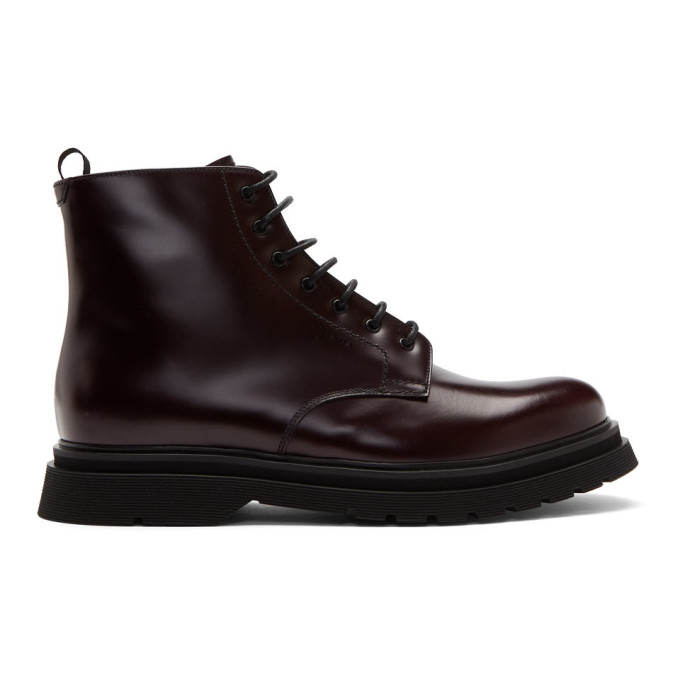 Prada Burgundy Lace-Up Boots