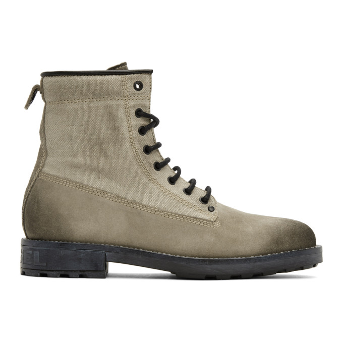 DIESEL OFF-WHITE CANVAS D-THROUPER DBB BOOTS