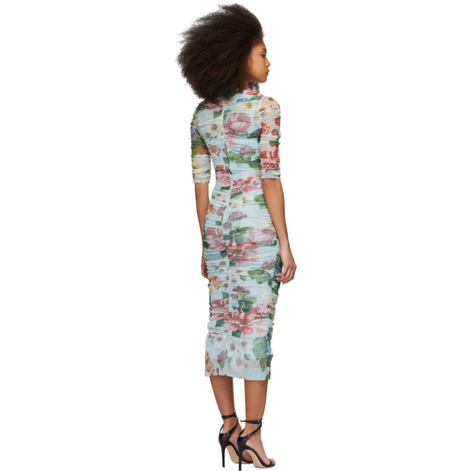 DOLCE & GABBANA DOLCE AND GABBANA BLUE TULLE FLORAL DRESS