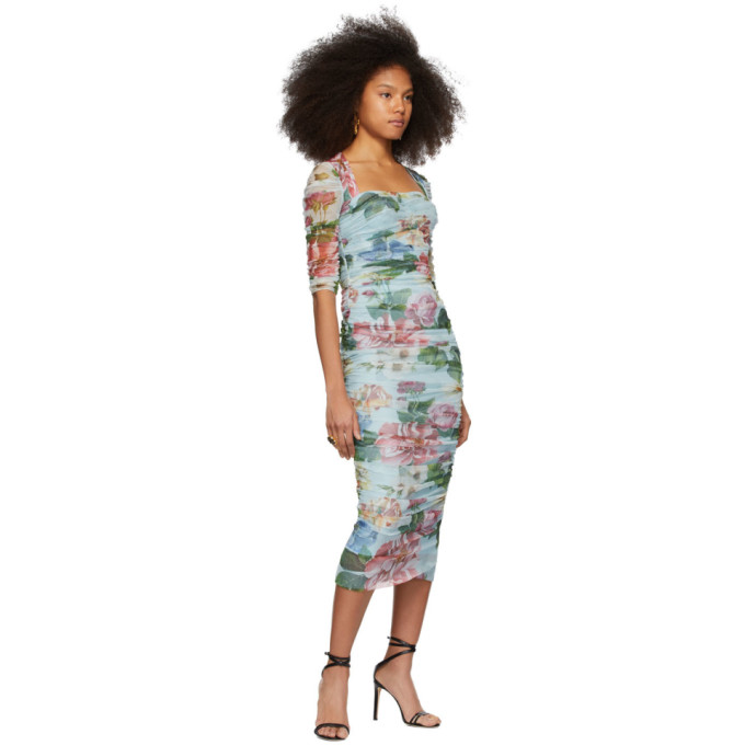 DOLCE & GABBANA DOLCE AND GABBANA BLUE TULLE FLORAL DRESS