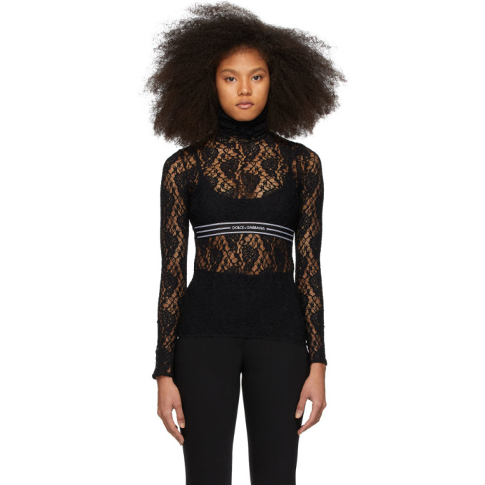 Dolce & Gabbana Dolce And Gabbana Black Lace Band Turtleneck In N0000 Black