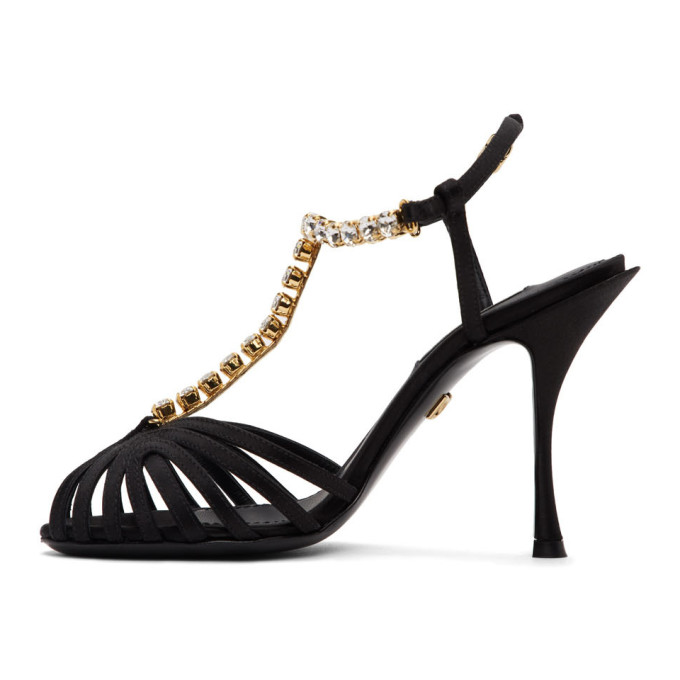 DOLCE & GABBANA BLACK CRYSTAL STRAP HEELED SANDALS