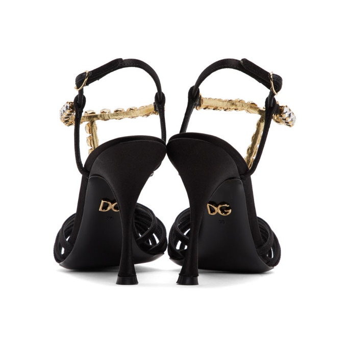 DOLCE & GABBANA BLACK CRYSTAL STRAP HEELED SANDALS