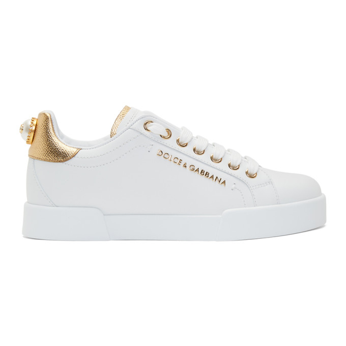 DOLCE & GABBANA DOLCE AND GABBANA WHITE AND GOLD PEARL SNEAKERS
