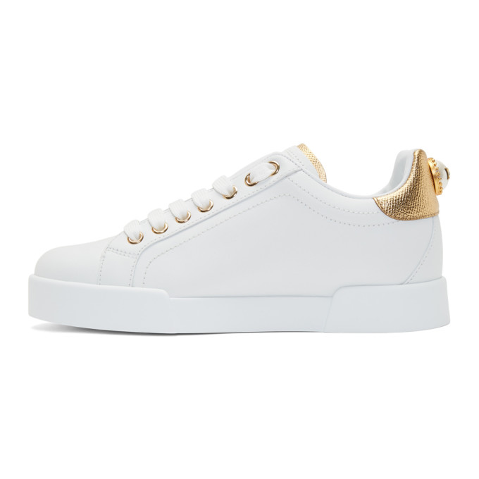 DOLCE & GABBANA DOLCE AND GABBANA WHITE AND GOLD PEARL SNEAKERS