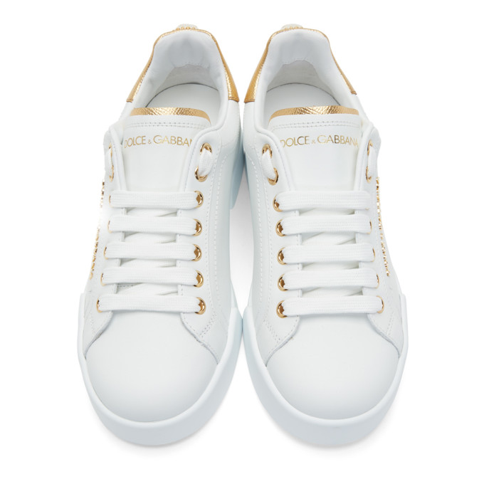 DOLCE & GABBANA DOLCE AND GABBANA WHITE AND GOLD PEARL SNEAKERS