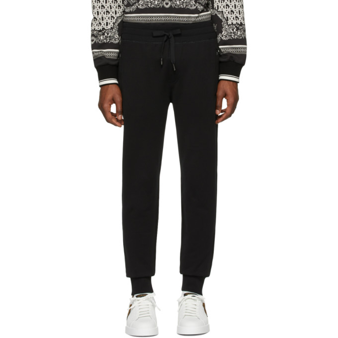DOLCE & GABBANA DOLCE AND GABBANA BLACK LOGO PLAQUE SWEATPANTS
