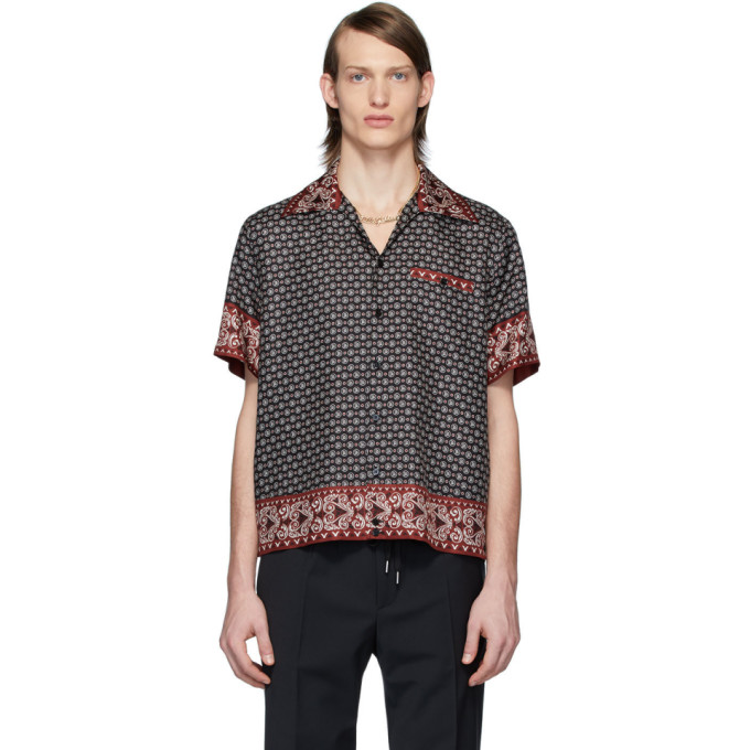 DOLCE & GABBANA DOLCE AND GABBANA BLACK AND BURGUNDY SILK BANDANA PRINT SHIRT