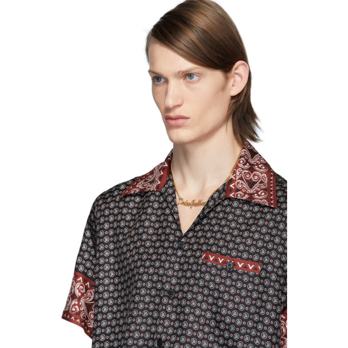DOLCE & GABBANA DOLCE AND GABBANA BLACK AND BURGUNDY SILK BANDANA PRINT SHIRT