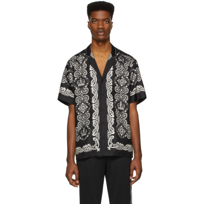 DOLCE & GABBANA DOLCE AND GABBANA BLACK AND WHITE SILK HAWAIIAN SHIRT