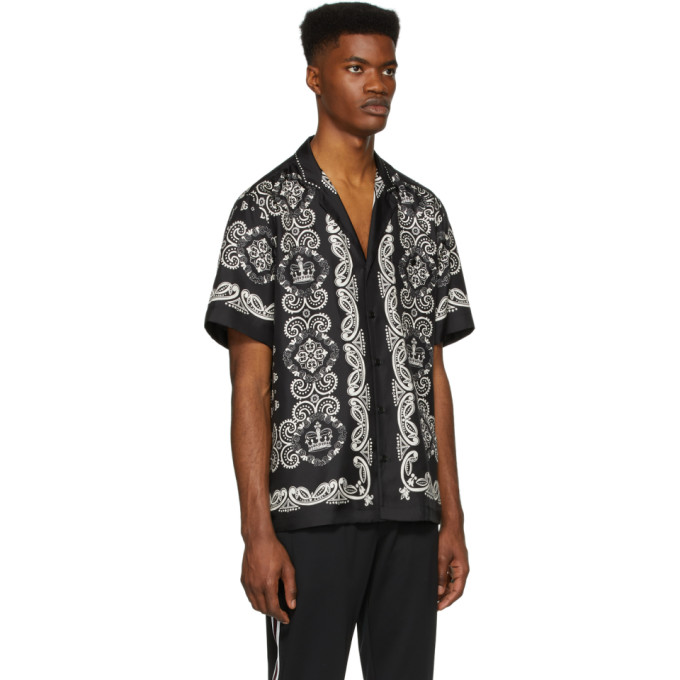 DOLCE & GABBANA BLACK & WHITE SILK HAWAIIAN SHIRT