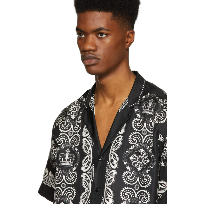 DOLCE & GABBANA BLACK & WHITE SILK HAWAIIAN SHIRT