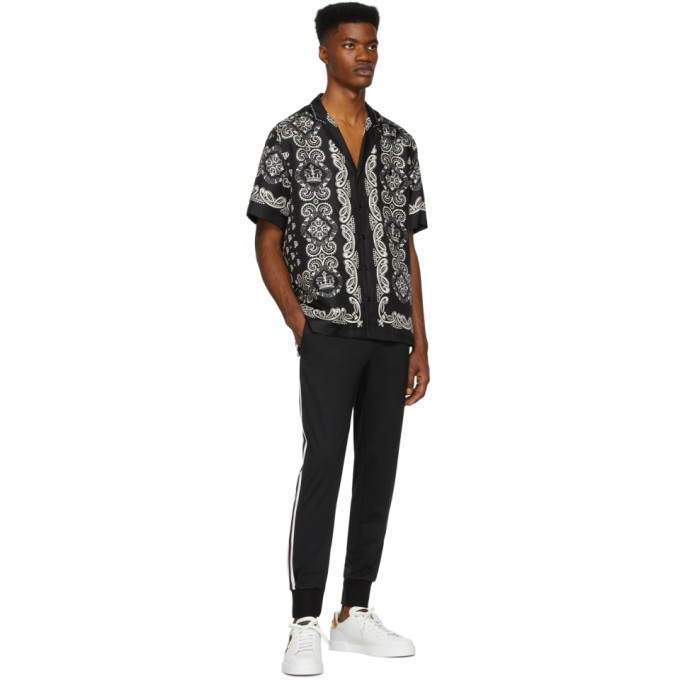 DOLCE & GABBANA BLACK & WHITE SILK HAWAIIAN SHIRT