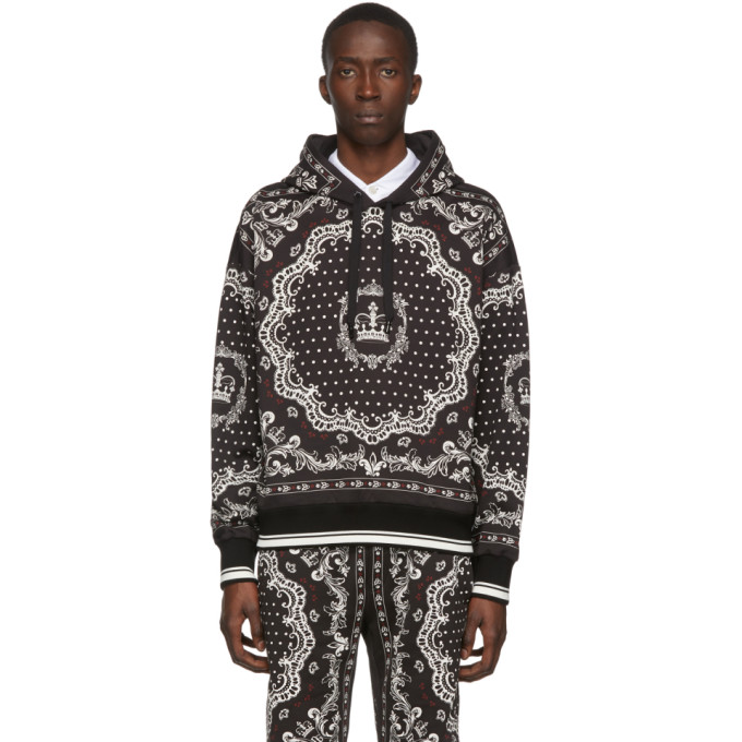 DOLCE & GABBANA DOLCE AND GABBANA BLACK AND WHITE BANDANA HOODIE