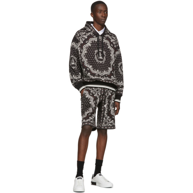 DOLCE & GABBANA DOLCE AND GABBANA BLACK AND WHITE BANDANA HOODIE