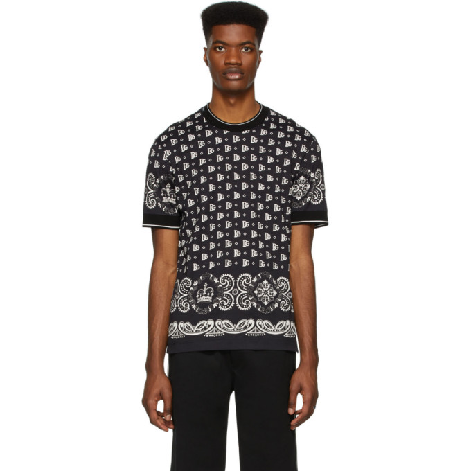 DOLCE & GABBANA DOLCE AND GABBANA BLACK AND WHITE BANDANA T-SHIRT