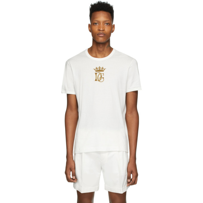DOLCE & GABBANA DOLCE AND GABBANA WHITE EMBROIDERED LOGO T-SHIRT