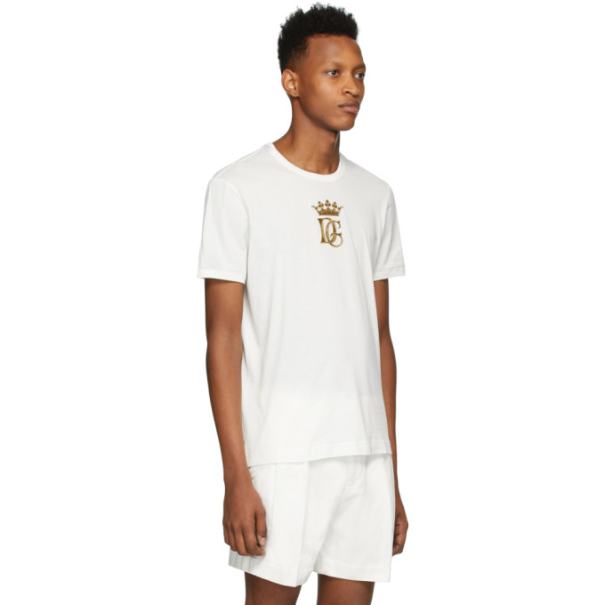 DOLCE & GABBANA DOLCE AND GABBANA WHITE EMBROIDERED LOGO T-SHIRT