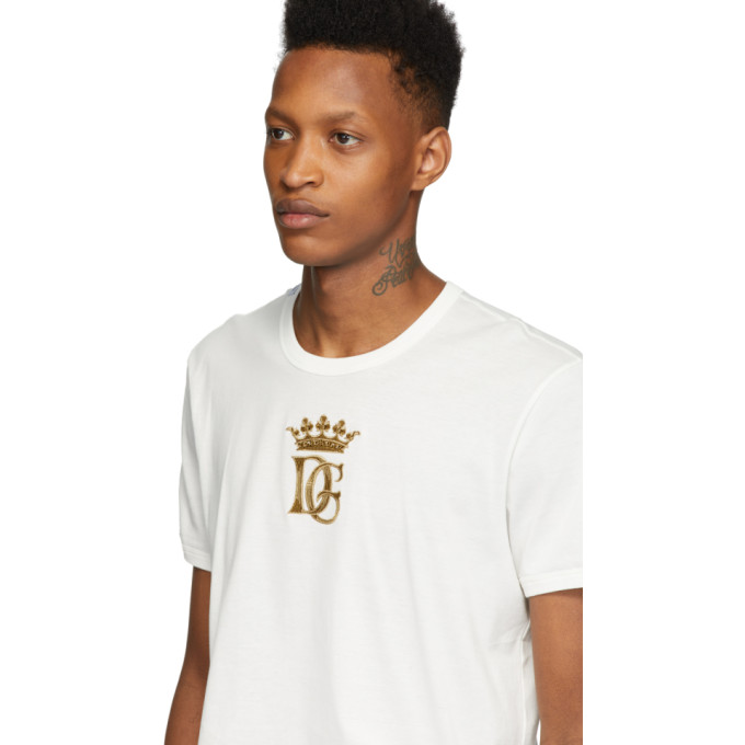 DOLCE & GABBANA DOLCE AND GABBANA WHITE EMBROIDERED LOGO T-SHIRT