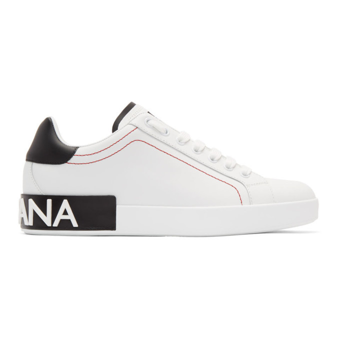 DOLCE & GABBANA DOLCE AND GABBANA WHITE AND BLACK PORTOFINO SNEAKERS