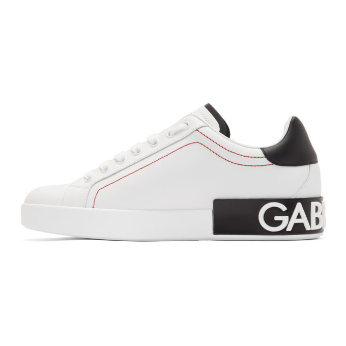 DOLCE & GABBANA DOLCE AND GABBANA WHITE AND BLACK PORTOFINO SNEAKERS