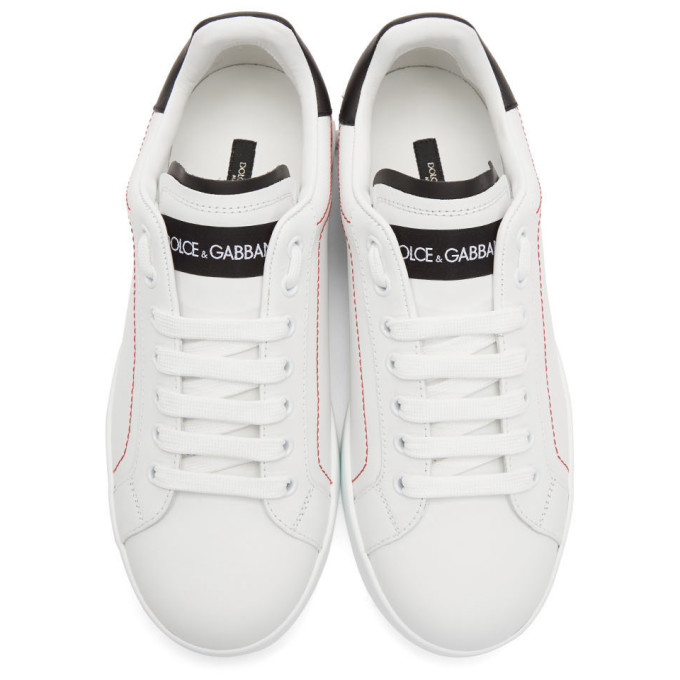 DOLCE & GABBANA DOLCE AND GABBANA WHITE AND BLACK PORTOFINO SNEAKERS