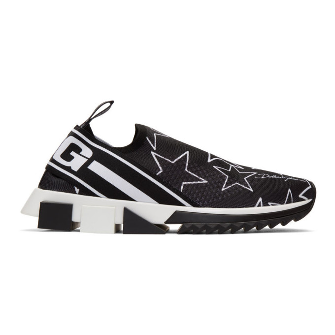 DOLCE & GABBANA DOLCE AND GABBANA BLACK MILLENNIAL STAR SORRENTO SLIP-ON SNEAKERS