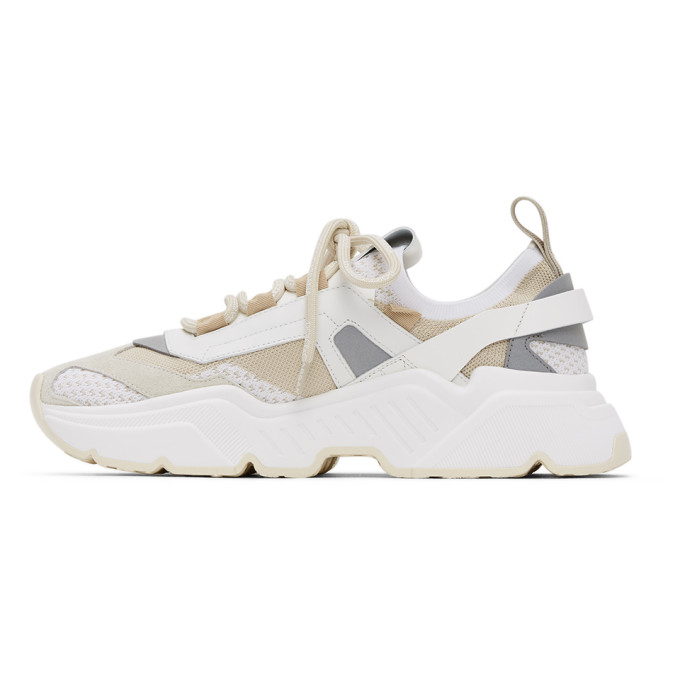 DOLCE & GABBANA DOLCE AND GABBANA BEIGE STRETCH KNIT DAYMASTER SNEAKERS