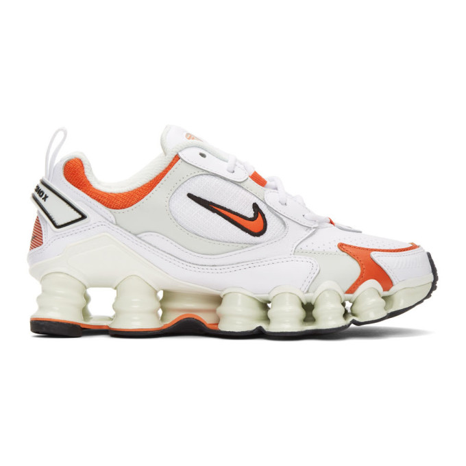 NIKE NIKE WHITE AND ORANGE SHOX TL NOVA SNEAKERS