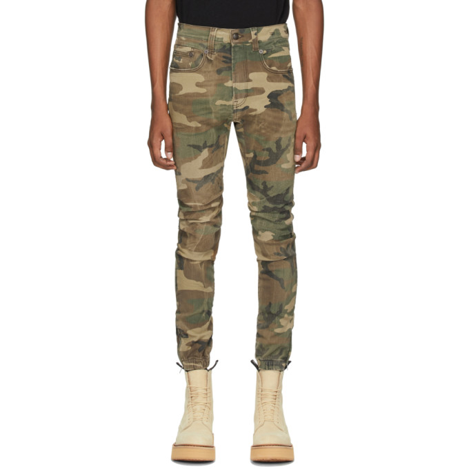 R13 R13 GREEN DENIM COOPER CAMOUFLAGE DROP JEANS