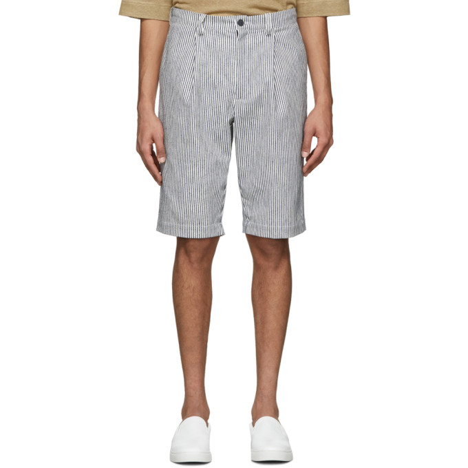 HOUSE OF THE VERY ISLANDS HOUSE OF THE VERY ISLANDS WHITE AND NAVY STRIPED LINEN SHORTS