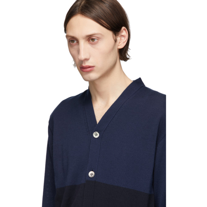 Shop Comme Des Garcons Homme Deux Comme Des Garcons Homme Navy Worsted Wool Cardigan In 2 Blue Nvy
