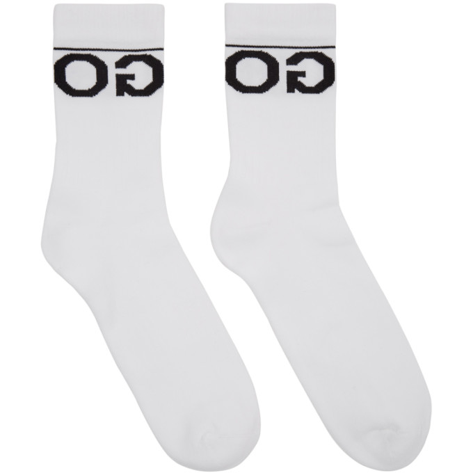 Hugo Two Pack White Rib Logo Socks