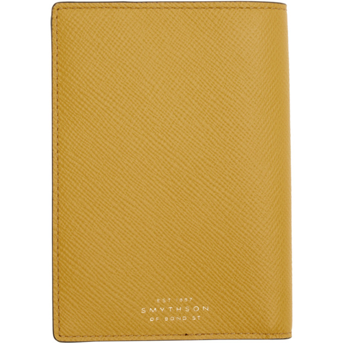 Smythson Yellow Panama Passport Holder In Ochre