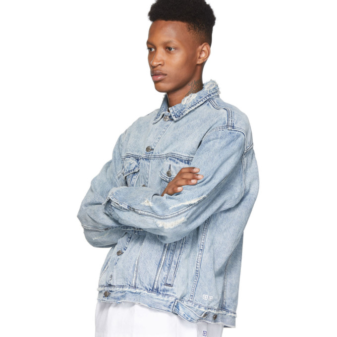 KSUBI KSUBI BLUE DENIM OH G ACID TRIP TRASH JACKET